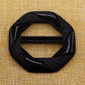 Vintage Black Bakelite Octagon Belt or Scarf Buckle & Black Elastic Belt